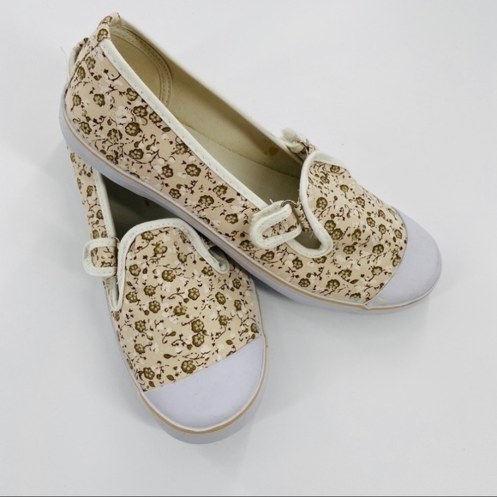 Beige Floral Print Canvas Velcro Sneakers - Picture 2 of 5
